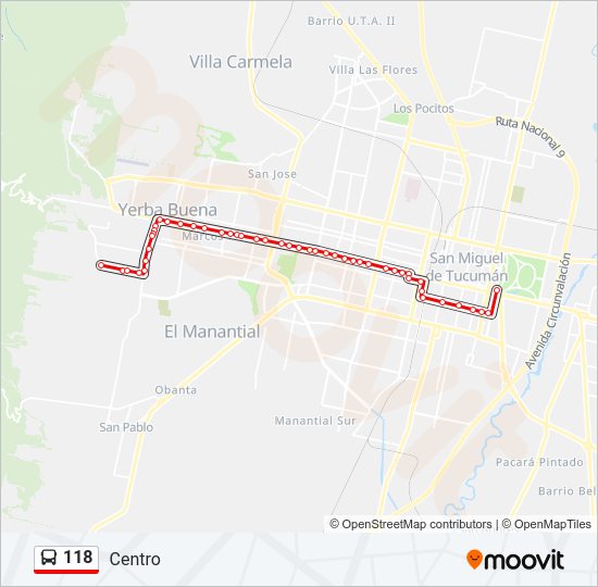 Mapa de 118 de autobús