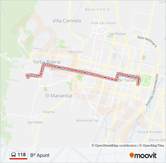 Mapa de 118 de autobús