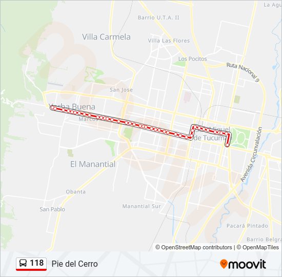 Mapa de 118 de autobús