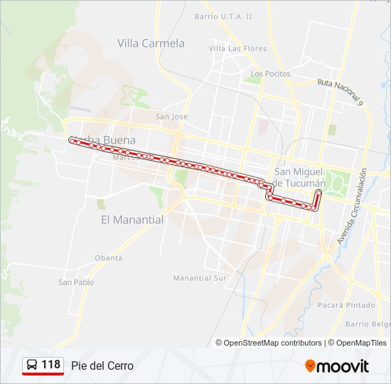 Mapa de 118 de autobús