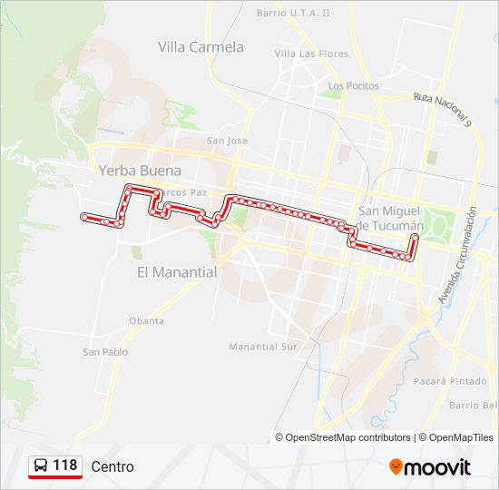 Mapa de 118 de autobús