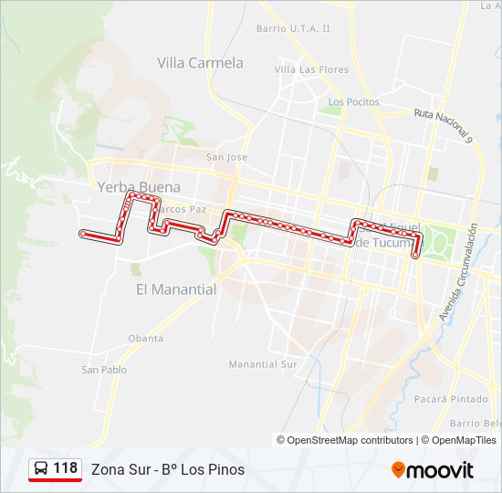 Mapa de 118 de autobús