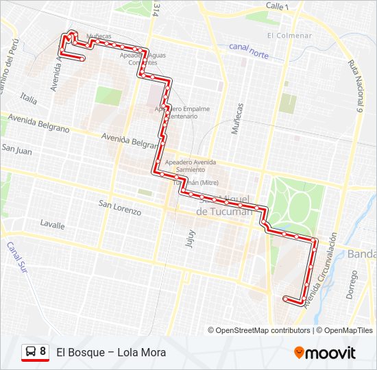 Mapa de 8 de autobús