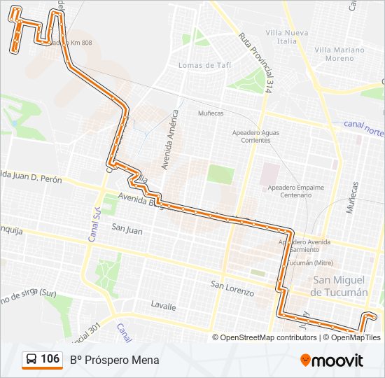 Mapa de 106 de autobús