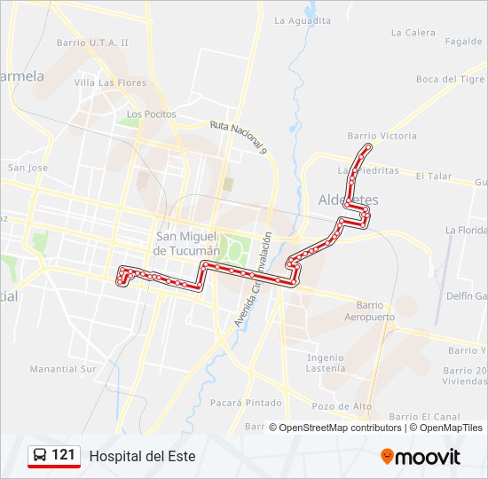 Mapa de 121 de autobús