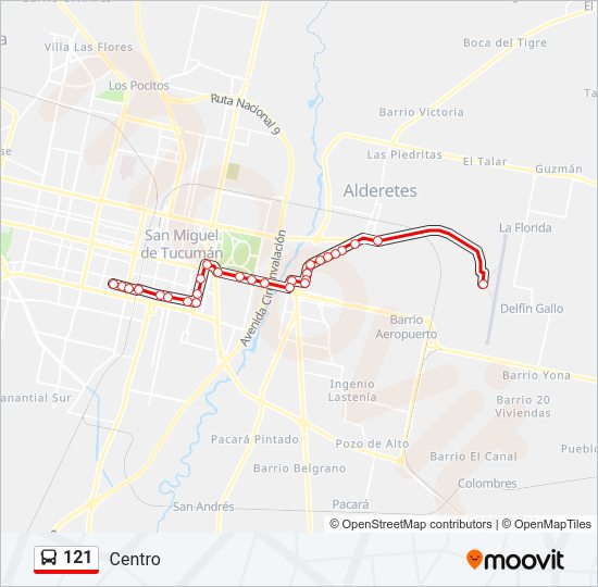 Mapa de 121 de autobús
