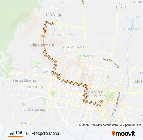 Mapa de 106 de autobús