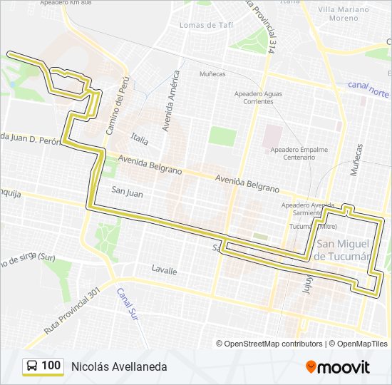 Mapa de 100 de autobús