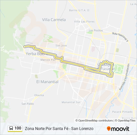 Mapa de 100 de autobús