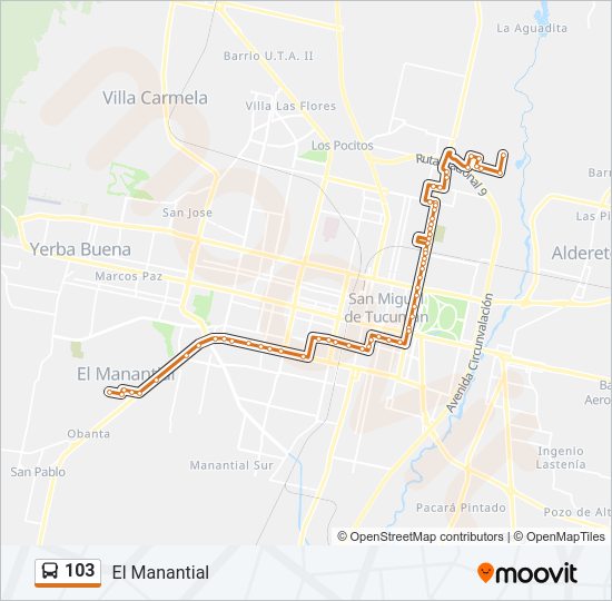 Mapa de 103 de autobús