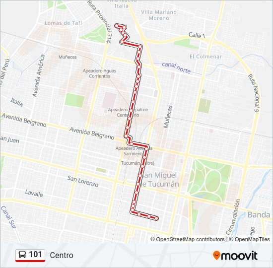 Mapa de 101 de autobús