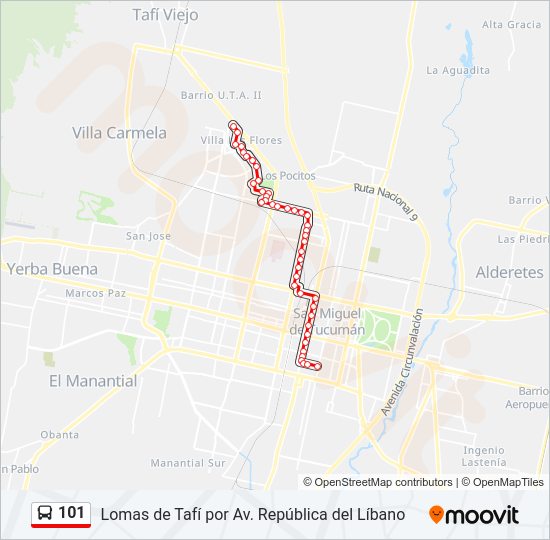 Mapa de 101 de autobús