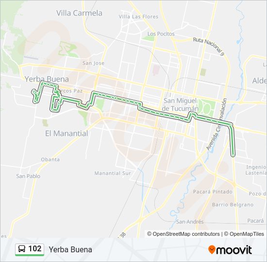 Mapa de 102 de autobús