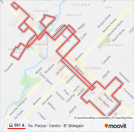 Mapa de 501 A de autobús