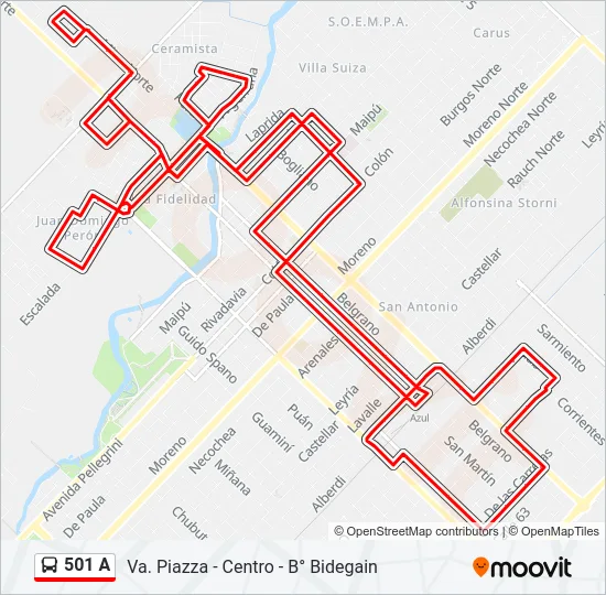 501 A Bus Line Map