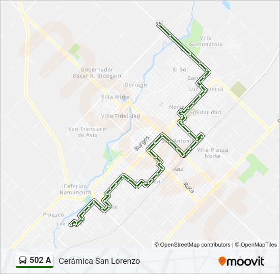 Mapa de 502 A de autobús