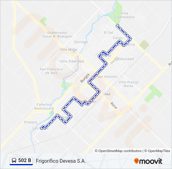 Mapa de 502 B de autobús