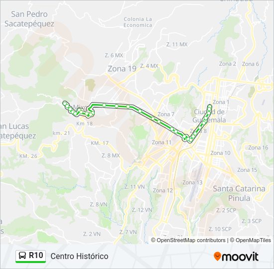 Mapa de R10 de autobús