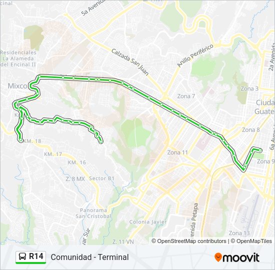 Mapa de R14 de autobús