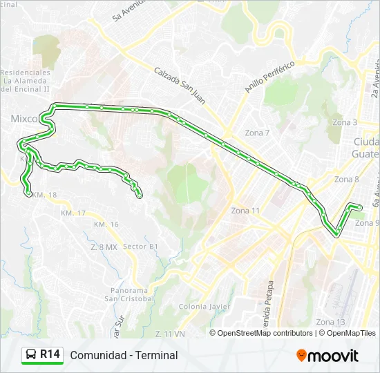 R14 Bus Line Map