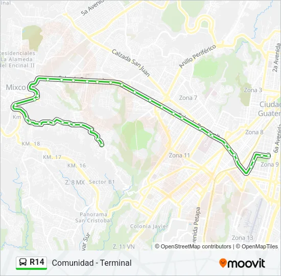 R14 Bus Line Map