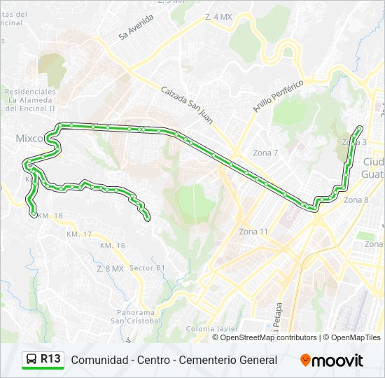 Mapa de R13 de autobús
