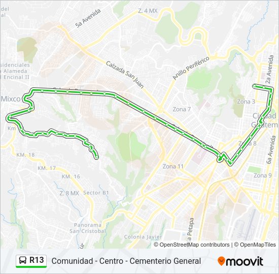 Mapa de R13 de autobús