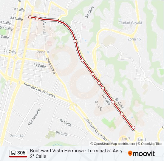 Mapa de 305 de autobús