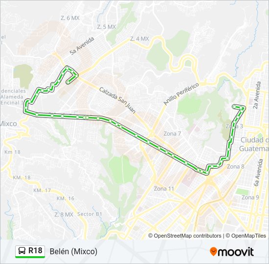 Mapa de R18 de autobús