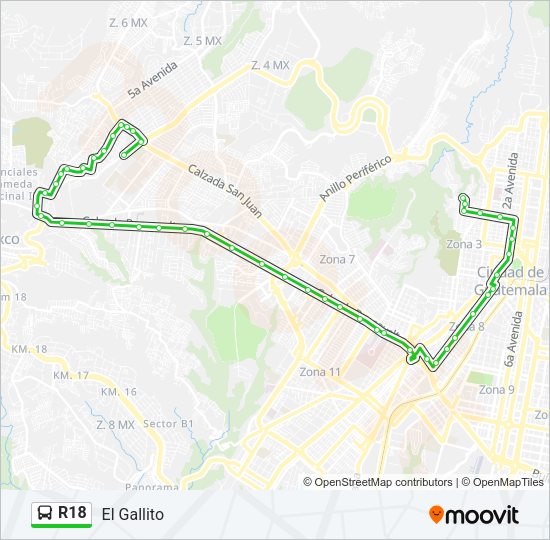 Mapa de R18 de autobús