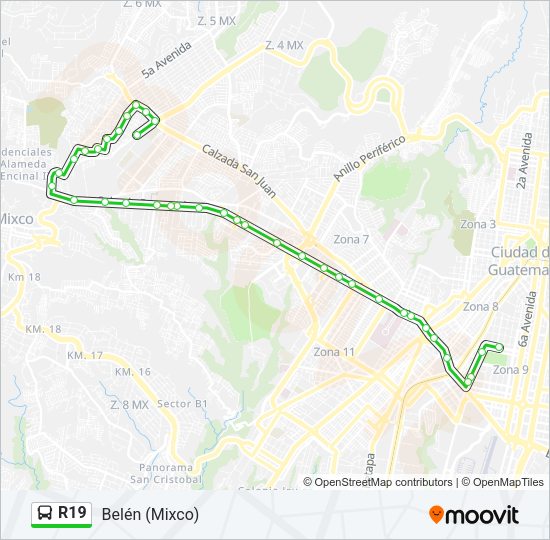 Mapa de R19 de autobús