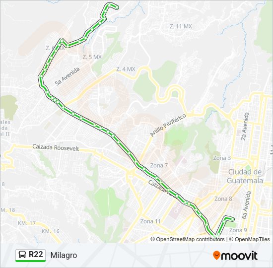 Mapa de R22 de autobús