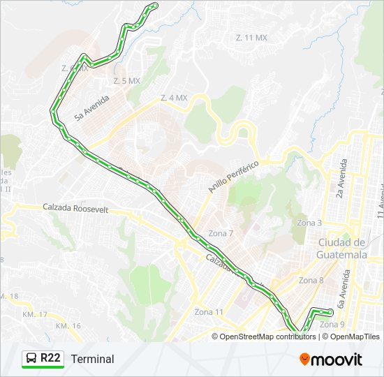 Mapa de R22 de autobús