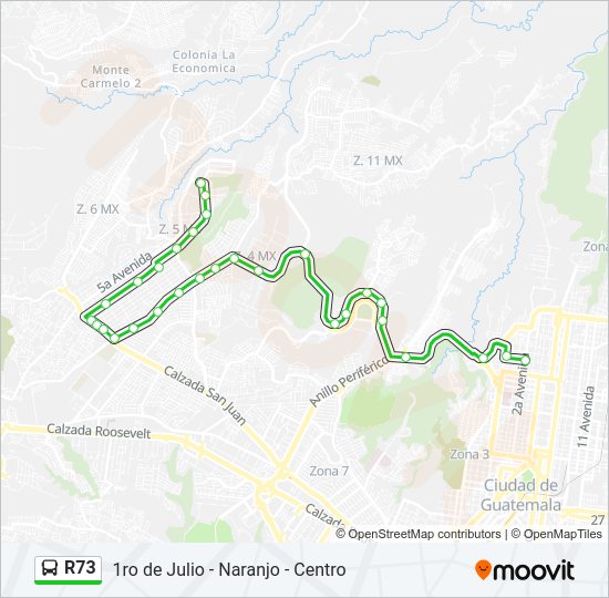 Mapa de R73 de autobús