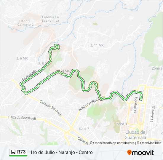 Mapa de R73 de autobús