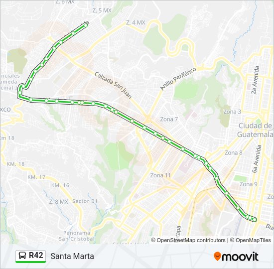 Mapa de R42 de autobús