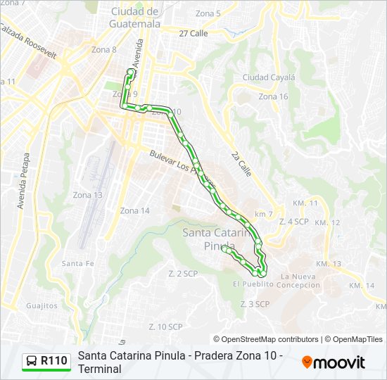 Mapa de R110 de autobús
