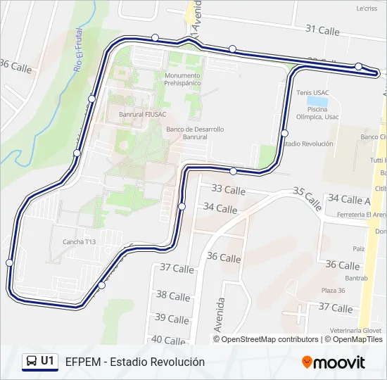 U1 Bus Line Map