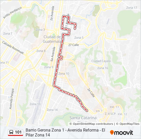 Mapa de 101 de autobús