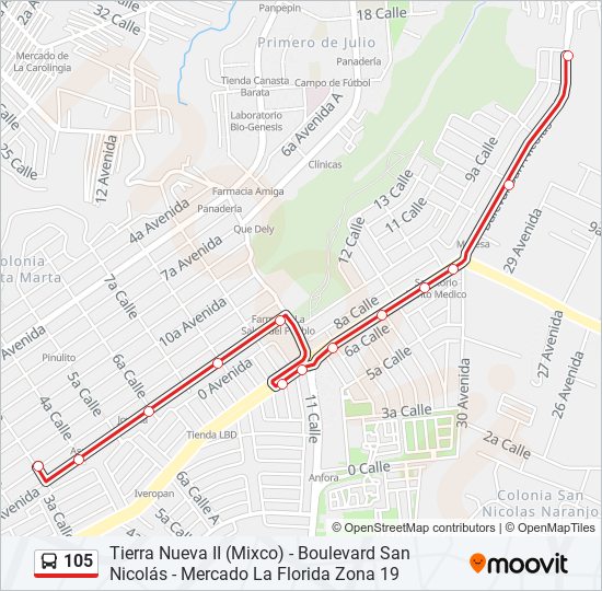 105 bus Line Map