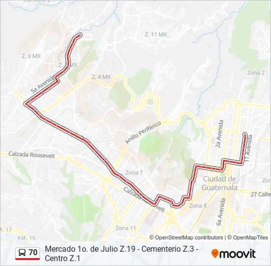 70 Bus Line Map