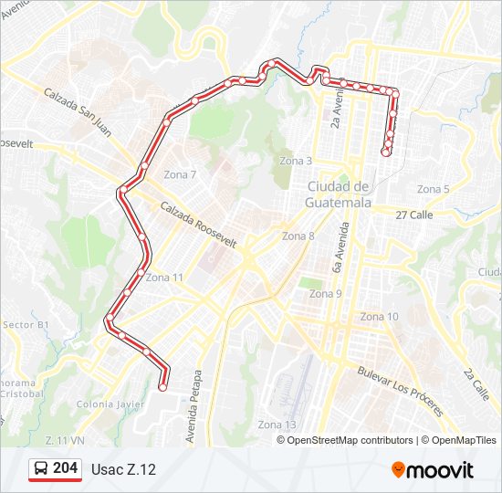 Mapa de 204 de autobús