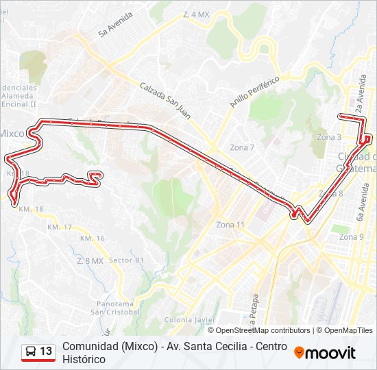 Mapa de 13 de autobús