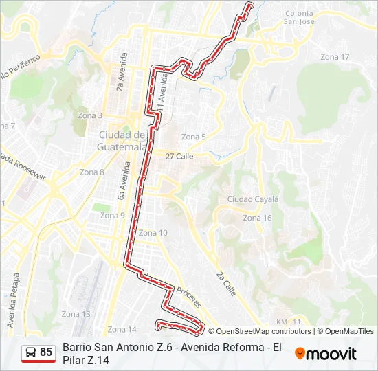 85 Bus Line Map
