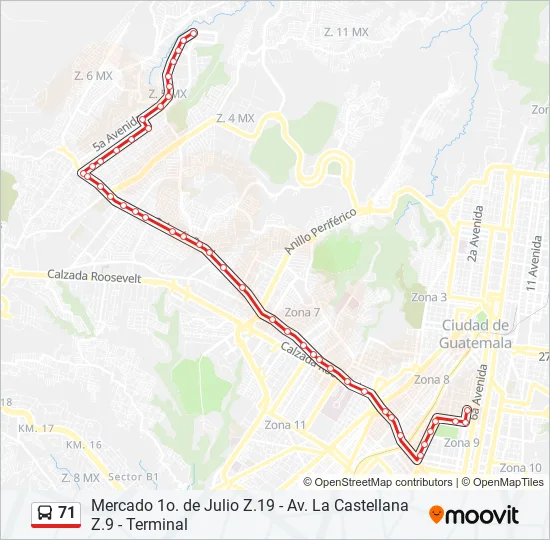 71 Bus Line Map