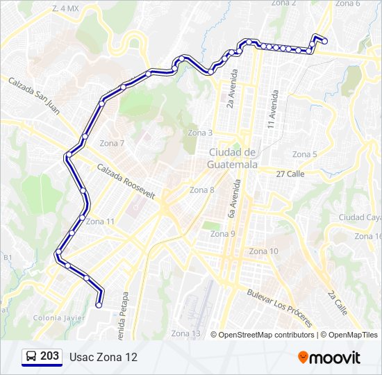 Mapa de 203 de autobús