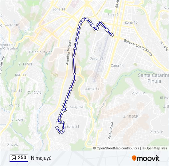 Mapa de 250 de autobús