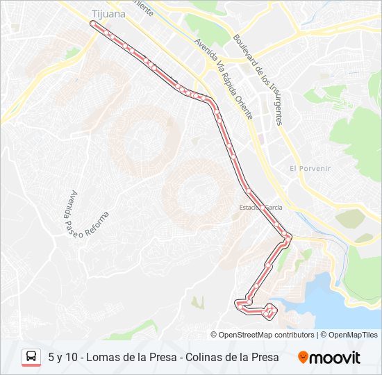 Mapa de 5 Y 10 - LOMAS DE LA PRESA - COLINAS DE LA PRESA de autobús