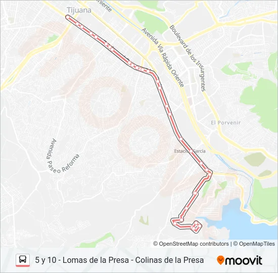 5 Y 10 - LOMAS DE LA PRESA - COLINAS DE LA PRESA Bus Line Map