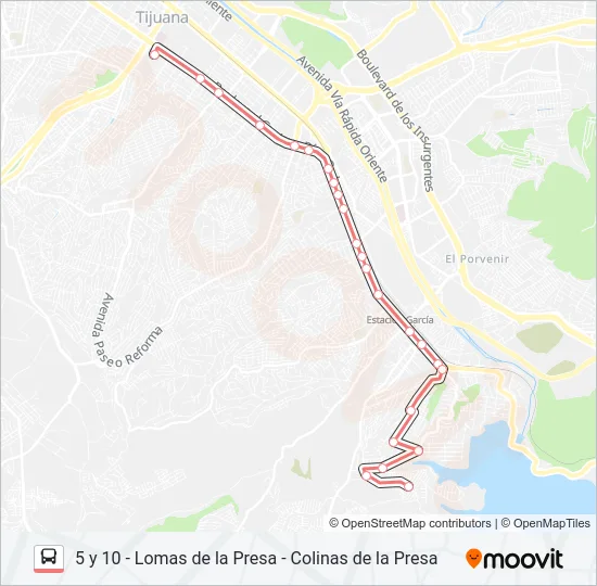 5 Y 10 - LOMAS DE LA PRESA - COLINAS DE LA PRESA Bus Line Map